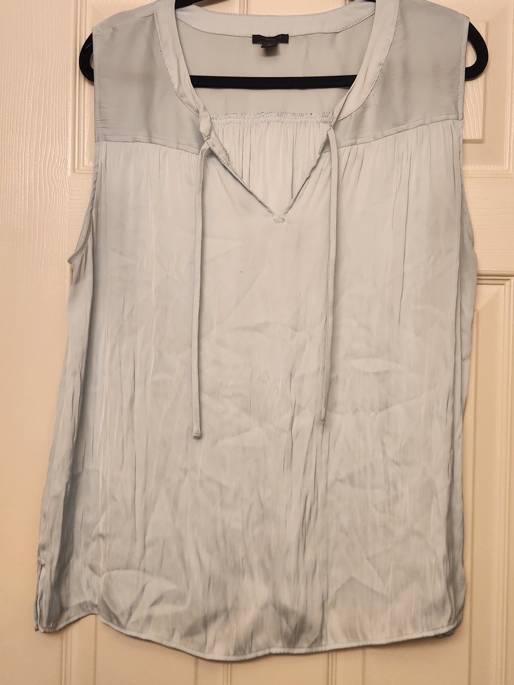 Ann Taylor Factory Light Blue Sleeveless Blouse with Neck Tie